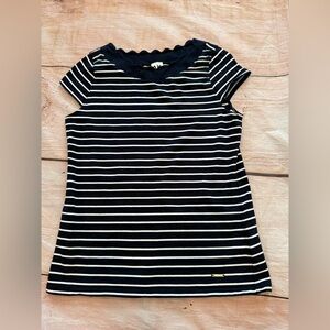 ANNE KLEIN Woman’s Short Sleeve Striped Blouse T-shirt Top Navy White sz M